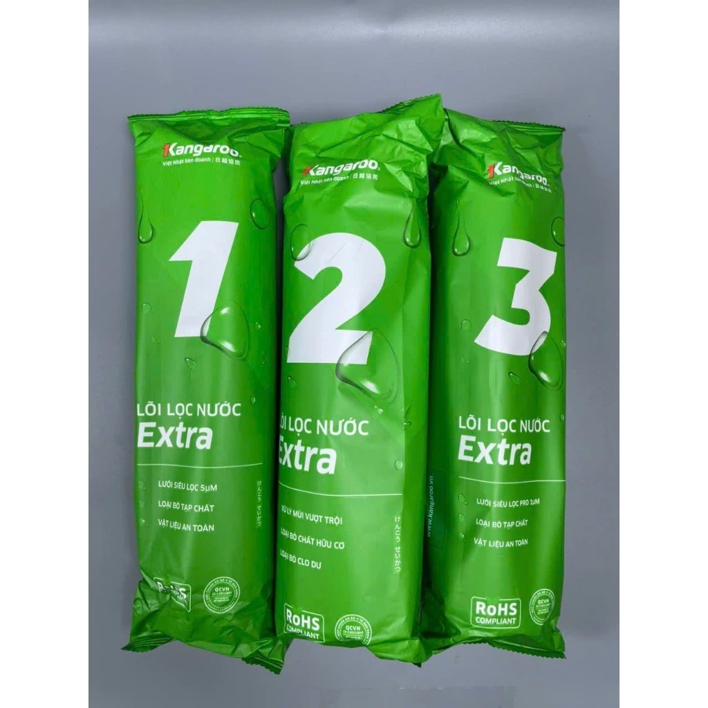 Bộ 6 lõi lọc thô Kangaroo EXTRA chính hãng dùng cho máy lọc nước RO  gồm 3 lõi 1, 2 lõi 2 và 1 lõi 3