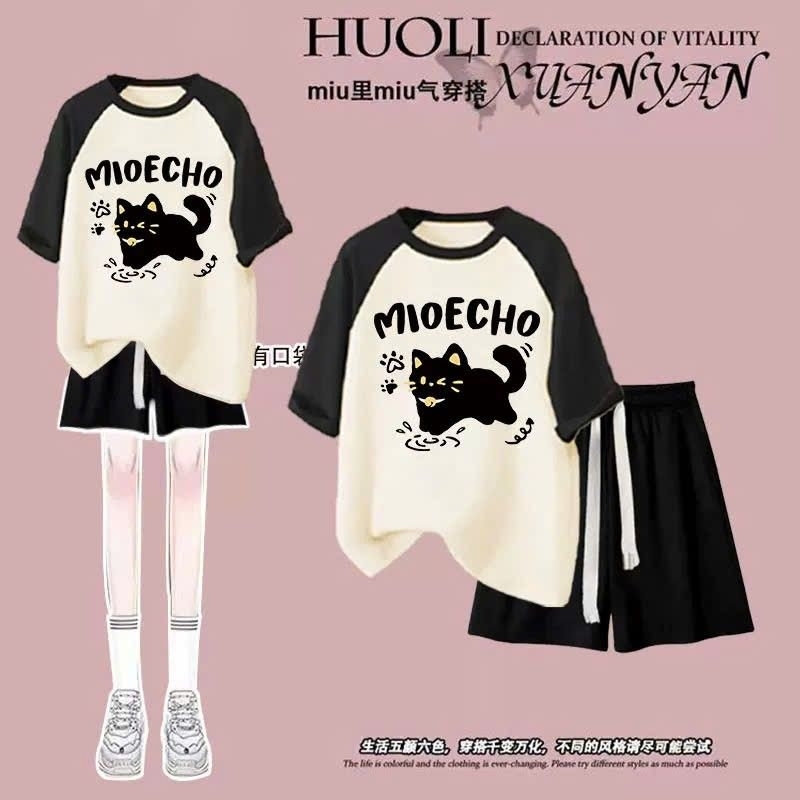 Tổng Hợp Các Sét bộ đồ cộc tay mùa hè quần đùi trơn + mix áo phông nơ form rộng unisex