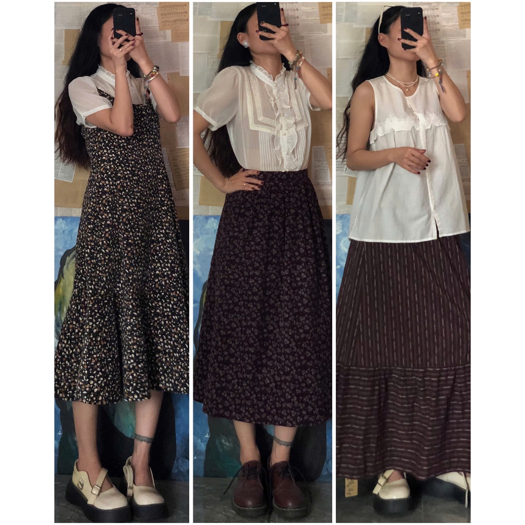 Set đầm váy vintage dáng dài chọn mẫu ig: april6_clothing (mori, vintage, retro, korea, japan.. style), demo xem ảnh bìa