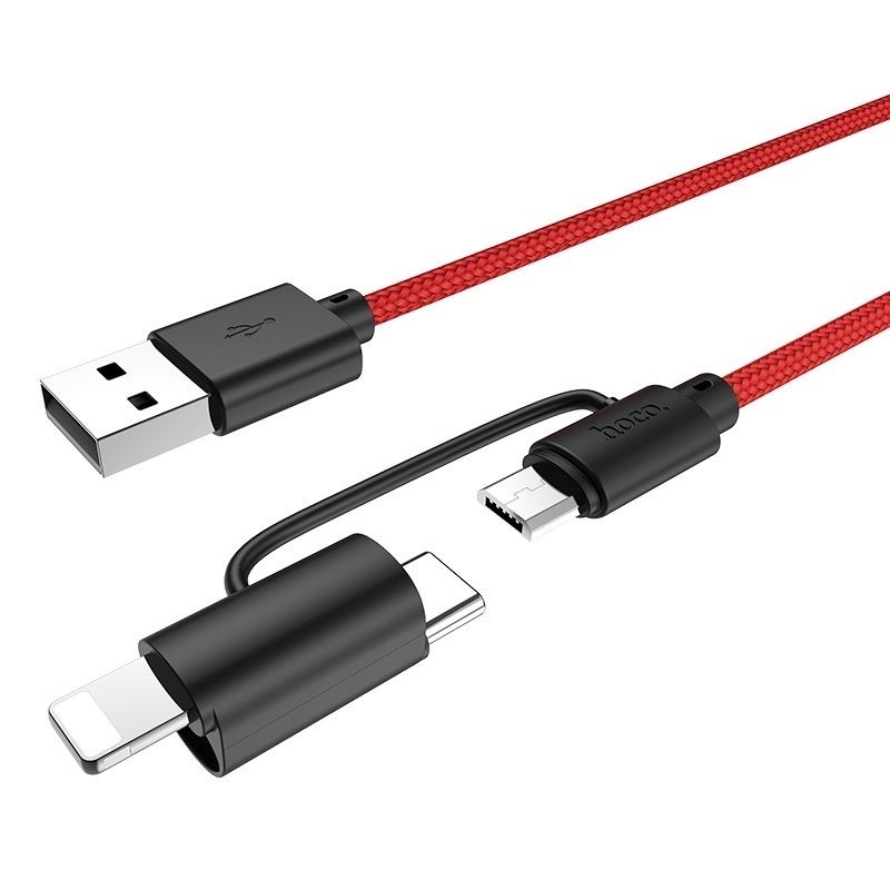 Cáp Sạc Nhanh Dây Dù 3 Đầu (Ba Đầu) Đa Năng HoCo X41 2.4a – Dây Cáp Sạc Nhanh Dây Dù 3 Đầu Đa Năng HoCo X41 tại OKSEPVN