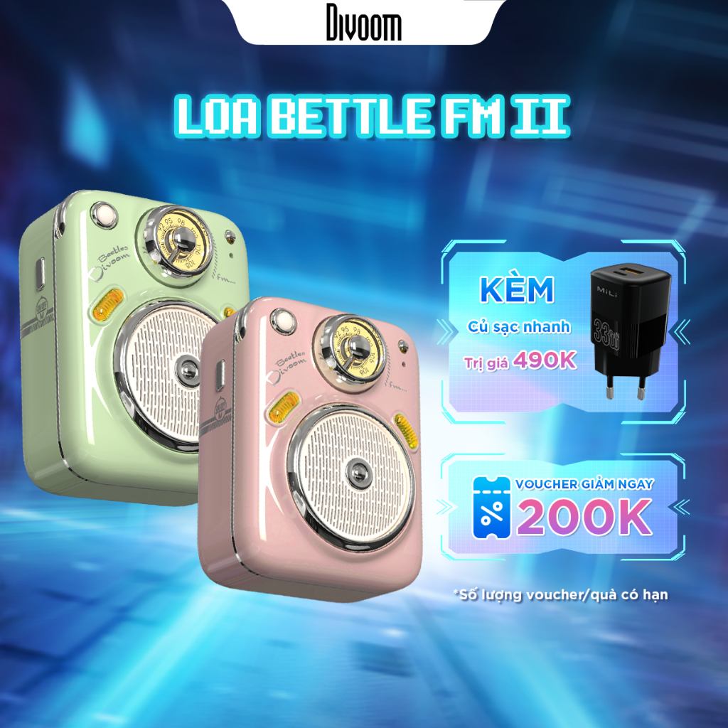 Ảnh Loa bluetooth Divoom-Beetles-FM II phiên bản nâng cấp, thiết kế nhỏ gọn, cổ điển, tích hợp FM radio và thẻ nhớ 1