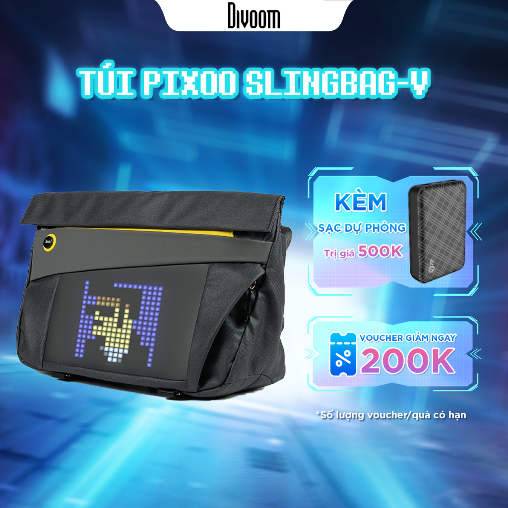 Ảnh Túi đeo chéo Divoom Pixoo Slingbag-V tích hợp màn hình LED 4.7 inch, đựng laptop/tablet 11 inch, chống nước chuẩn IP23. 1
