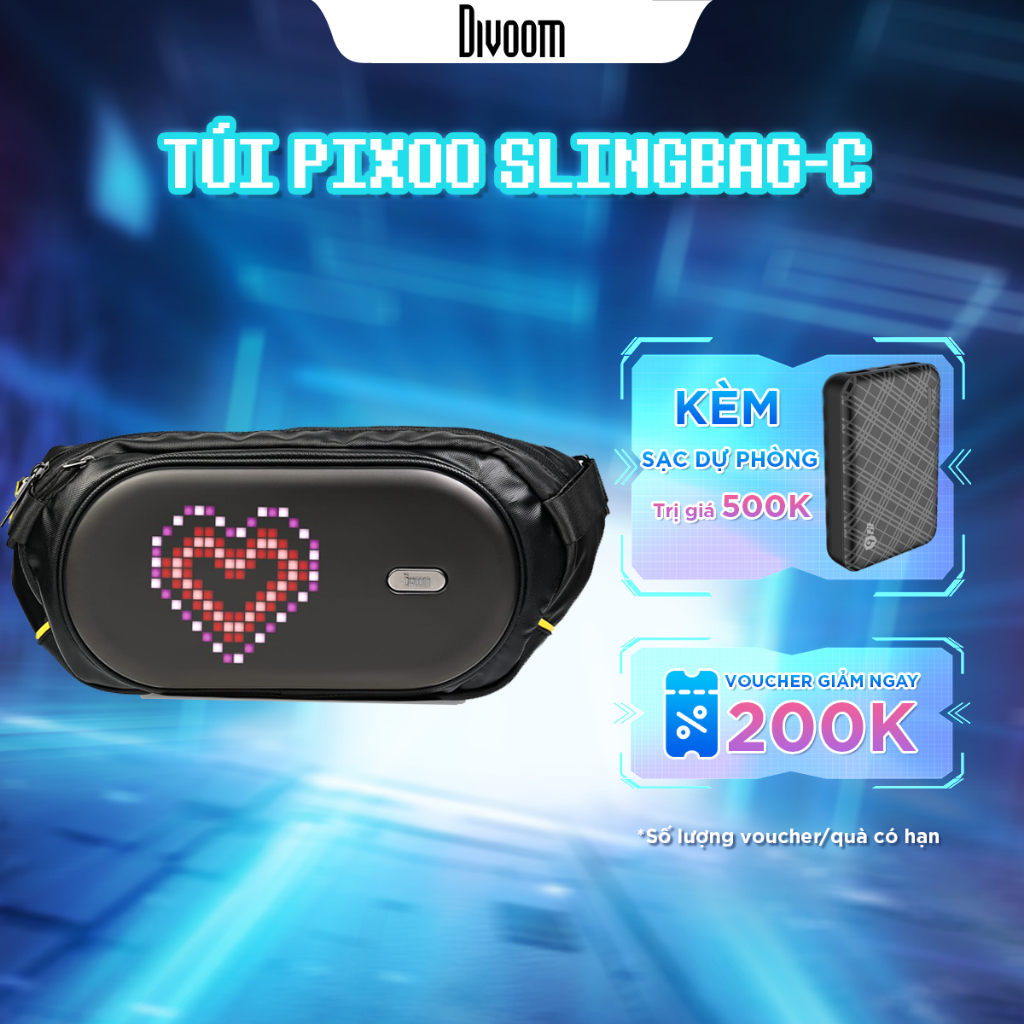 Ảnh Túi đeo chéo nam nữ Divoom Pixoo SlingBag-C kết hợp màn hình LED hiển thị pixel art, túi chéo nhỏ gọn, chống thấm nước 1