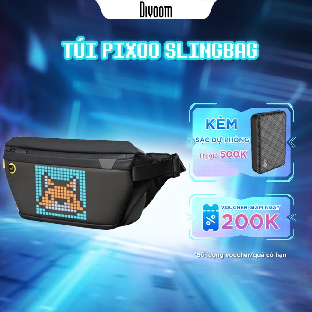 Ảnh Túi đeo chéo nam nữ Divoom Pixoo Slingbag, màn hình Led pixel art, tích hợp app Divoom, nhập và hiển thị tin nhắn 1