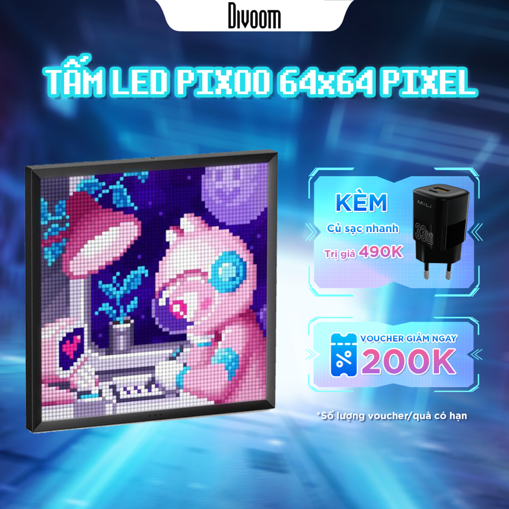 Ảnh Màn hình led trang trí Divoom Pixoo-64 64x64 pixel, bảng đèn led trang trí bàn, treo tường - BH 12 tháng 1 đổi 1 1