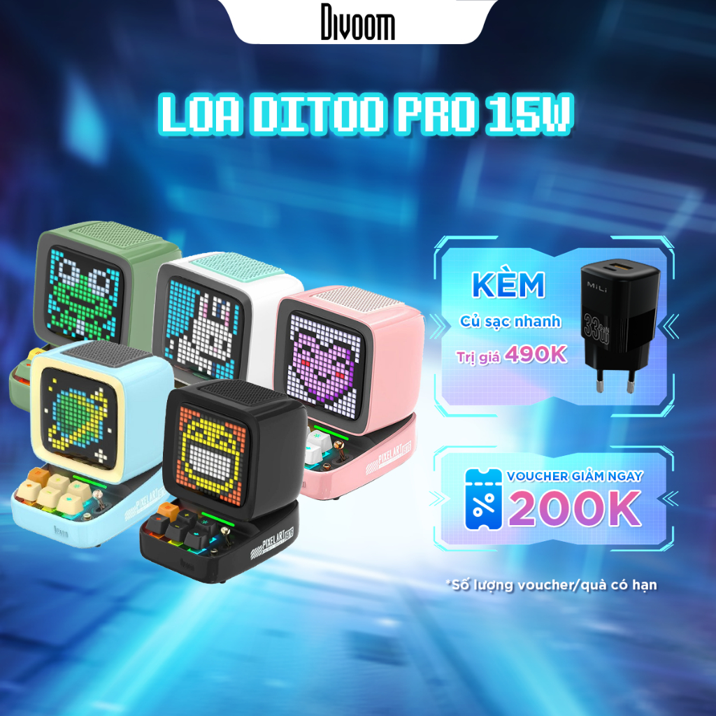Ảnh Loa Bluetooth Divoom DiToo Pro, loa máy tính phiên bản mới 15W hiển thị màn hình LED 256 RGB - Bảo hành 12 tháng 1 đổi 1 1