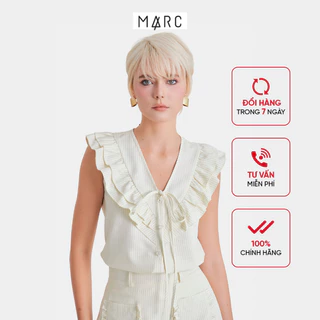 MARC FASHION  Áo Kaki Kiểu Nữ Sọc Sát Nách Cổ Tim Phối Bèo - FAQT040625