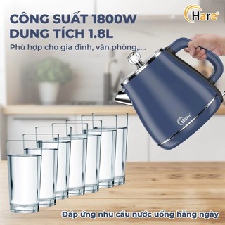 Ấm đun nước siêu tốc Hare HR KE1828 dung tích 1.8L công suất 1800W, thân ấm 2 lớp, bh 12 tháng