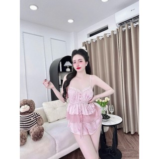 Đồ ngủ 2 dây sexy viền ren lụa mềm mịn, ( DB38)