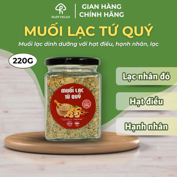 Muối lạc tứ quý 𝐇 𝐇𝐀𝐏𝐈 𝐕𝐄𝐆𝐀𝐍 muối lạc vừng thuần chay dinh dưỡng gồm hạt điều, hạnh nhân cho người ăn kiêng 220g