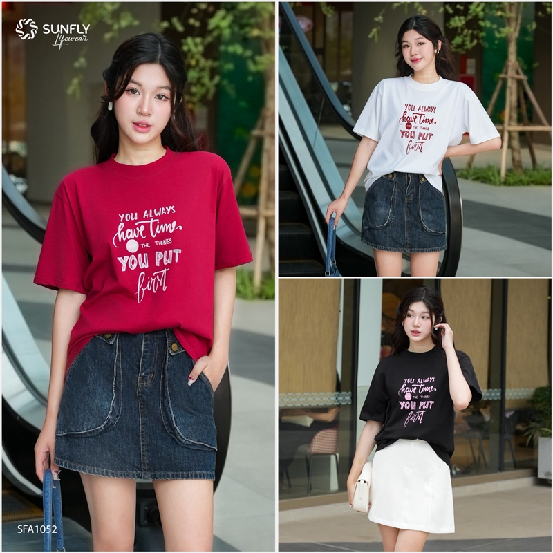 Ảnh Áo phông nữ cotton  SUNFLY oversize SFA1052 1