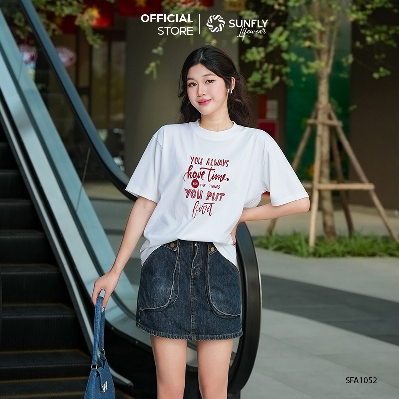 Ảnh Áo phông nữ cotton  SUNFLY oversize SFA1052 4