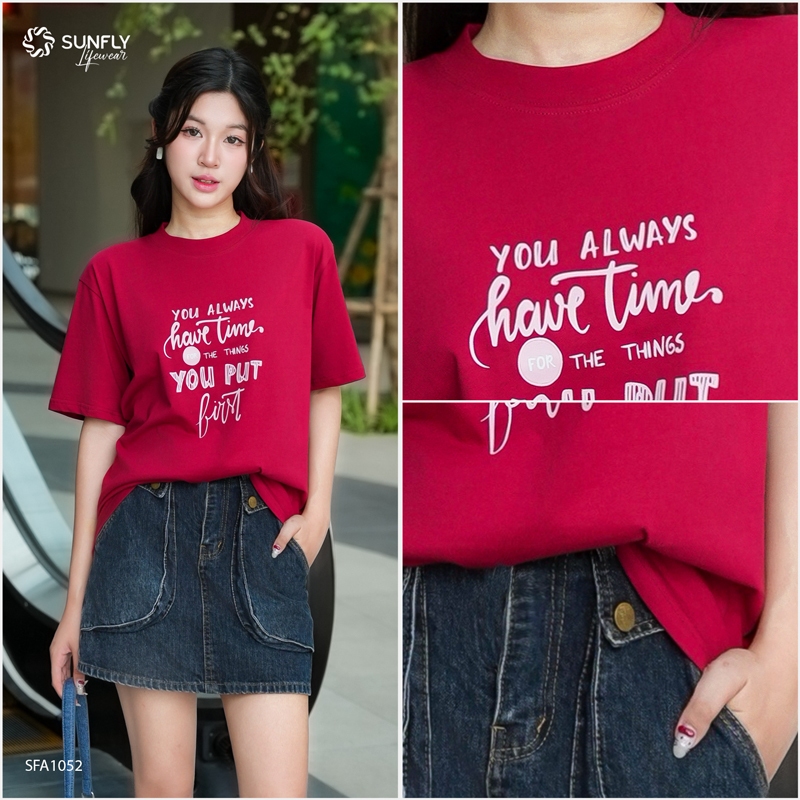 Ảnh Áo phông nữ cotton  SUNFLY oversize SFA1052 2
