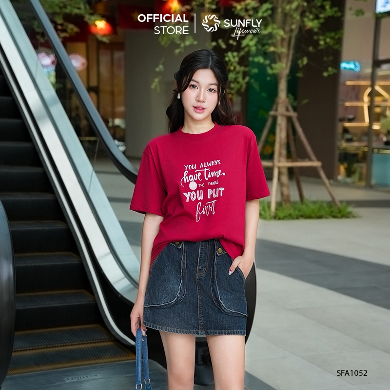 Ảnh Áo phông nữ cotton  SUNFLY oversize SFA1052 3