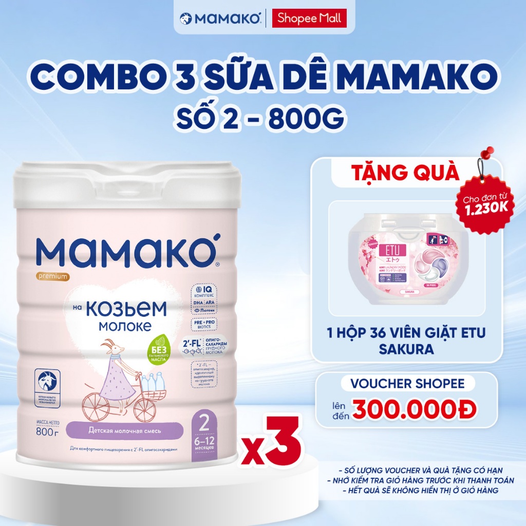 Ảnh COMBO 3 LON Sữa Dê MAMAKO Số 2 - 800g 1