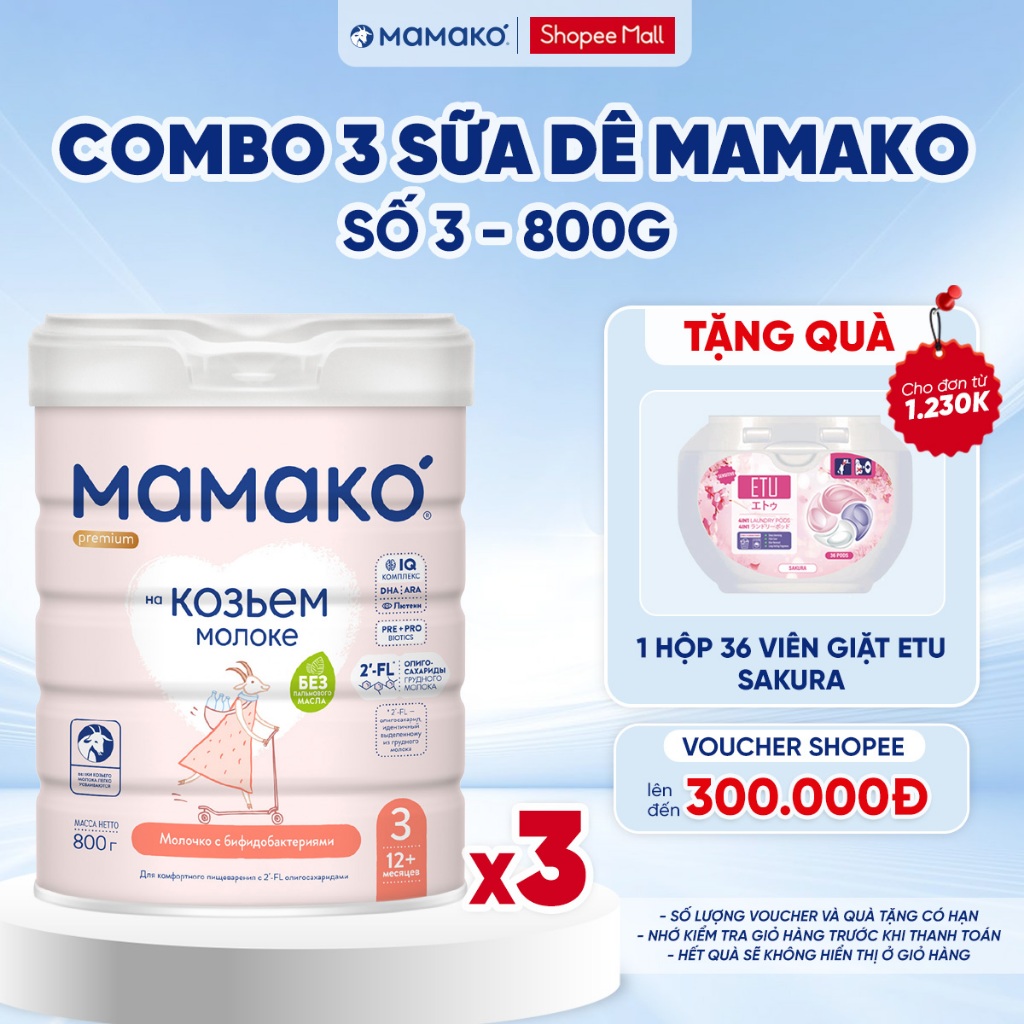 Ảnh COMBO 3 LON Sữa Dê Công Thức MAMAKO Premium Số 3 - 800g 1
