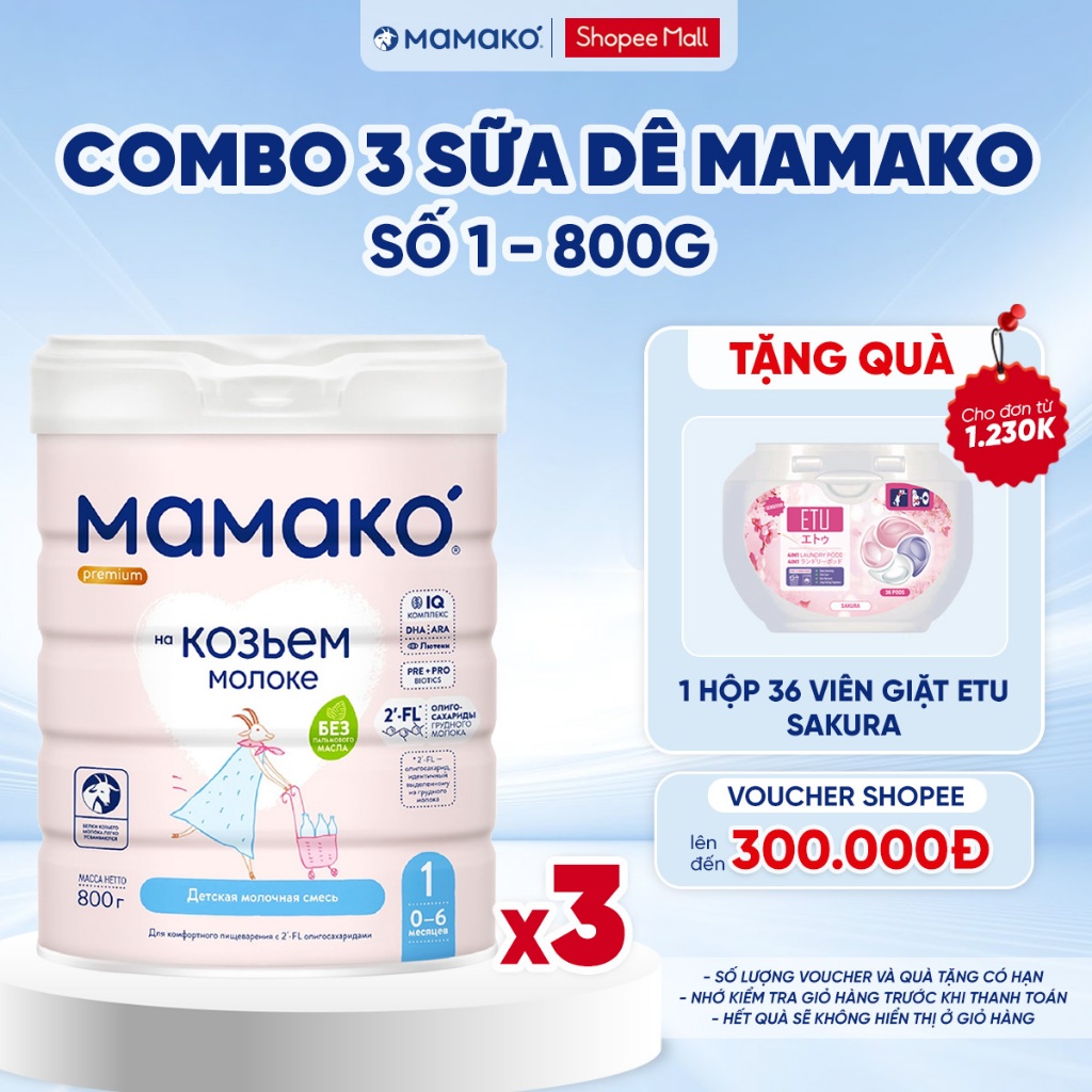 Ảnh Sữa Dê Công Thức MAMAKO Premium 1 - 800g COMBO 3 LON 1