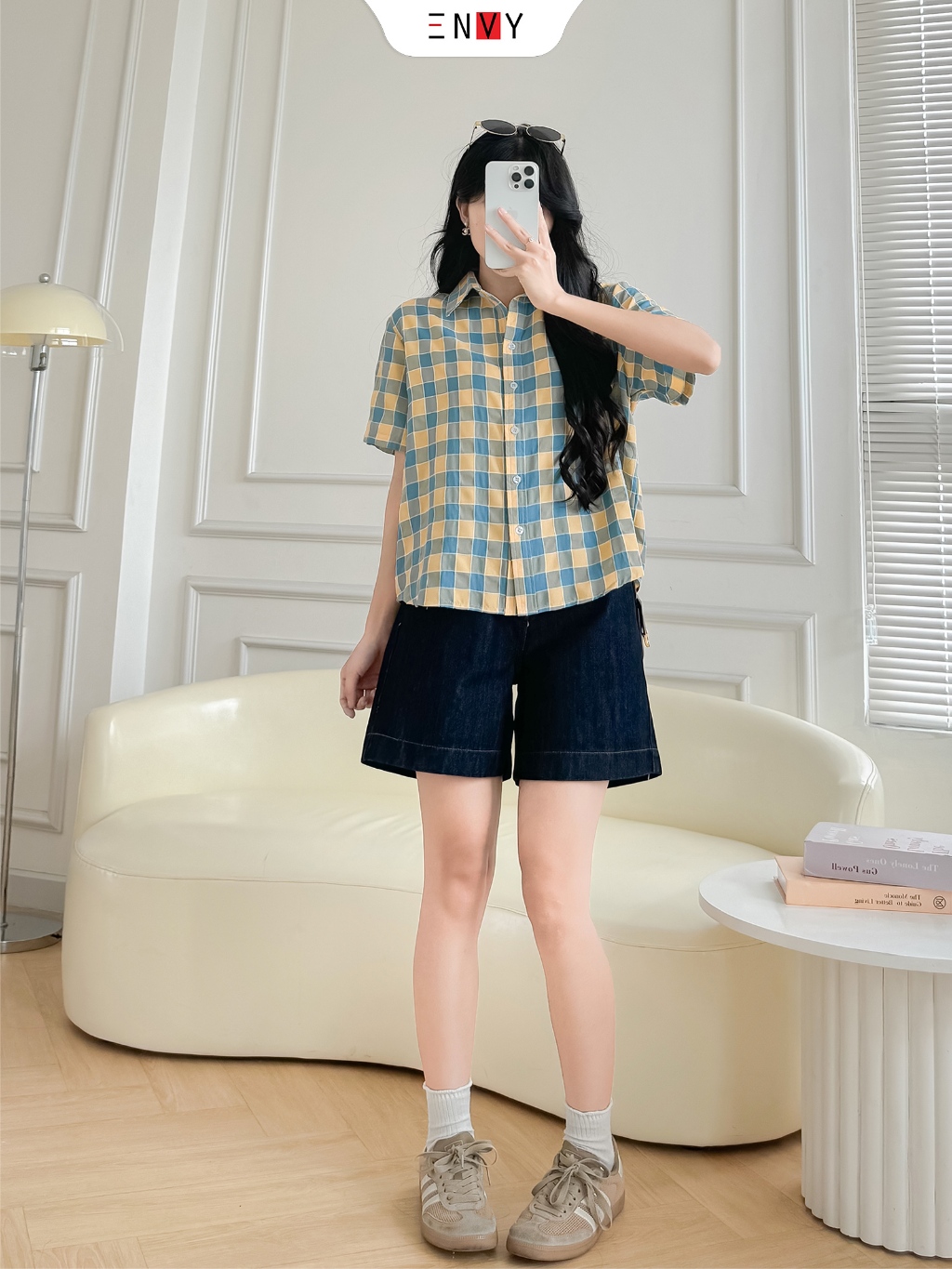 Ảnh Quần Jean Ngố Nữ Xanh Đen Lưng Cao sáng da dễ phối đồ ENVY JS60 2