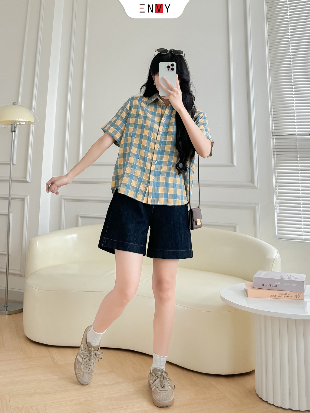Ảnh Quần Jean Ngố Nữ Xanh Đen Lưng Cao sáng da dễ phối đồ ENVY JS60 3