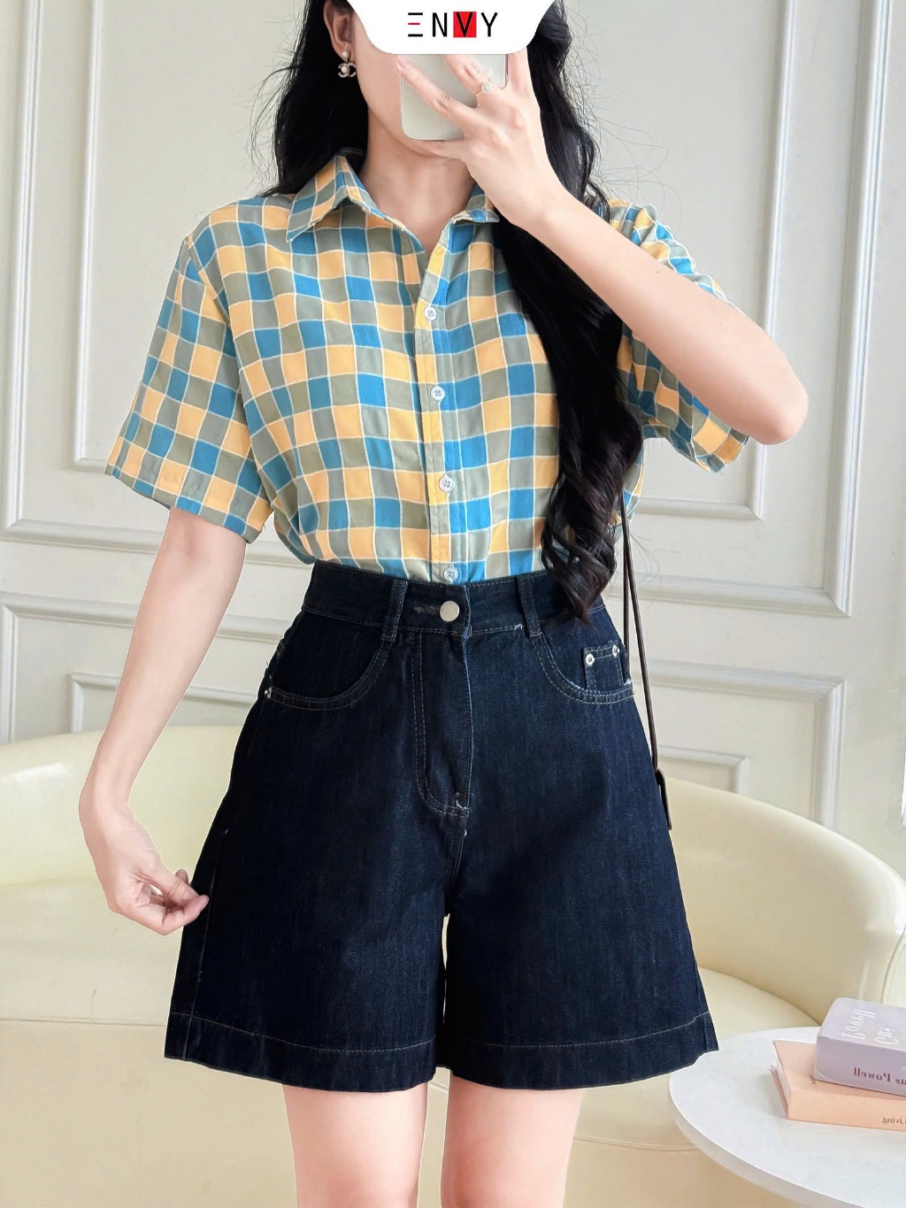 Ảnh Quần Jean Ngố Nữ Xanh Đen Lưng Cao sáng da dễ phối đồ ENVY JS60 1