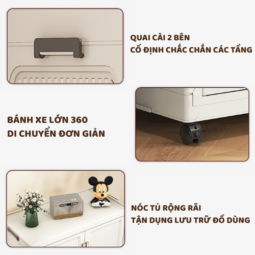 Tủ Nhựa Trắng Đựng Đồ ENODA HOME, Tủ Gấp Gọn Thông Minh, Có Bánh Xe 360° Di Chuyển Linh Hoạt TUN580