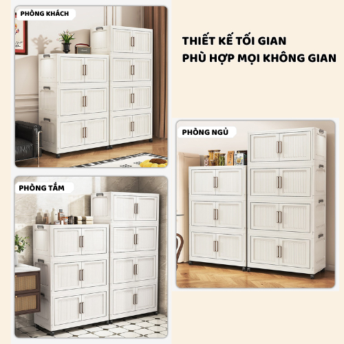 Tủ Đựng Đồ Đa Năng Gấp Gọn ENODA HOME, Tủ Nhựa Gia Đình Lớn Chịu Lực Tốt, Lắp Ráp Dễ Dàng, Bánh Xe Xoay 360 TUN580