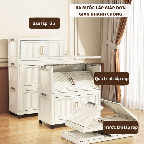 Tủ Đựng Đồ Đa Năng Gấp Gọn ENODA HOME, Tủ Nhựa Gia Đình Lớn Chịu Lực Tốt, Lắp Ráp Dễ Dàng, Bánh Xe Xoay 360 TUN580