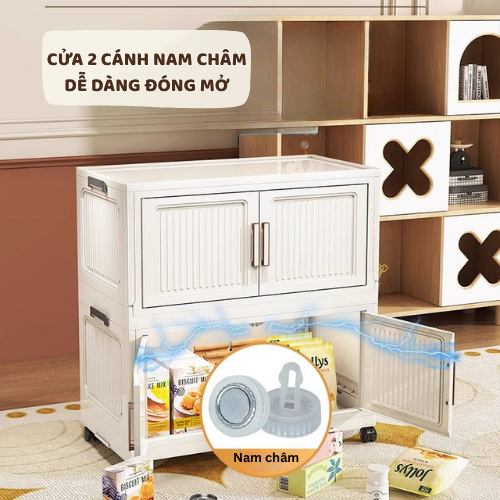 Tủ Đựng Đồ Đa Năng Gấp Gọn ENODA HOME, Tủ Nhựa Gia Đình Lớn Chịu Lực Tốt, Lắp Ráp Dễ Dàng, Bánh Xe Xoay 360 TUN580