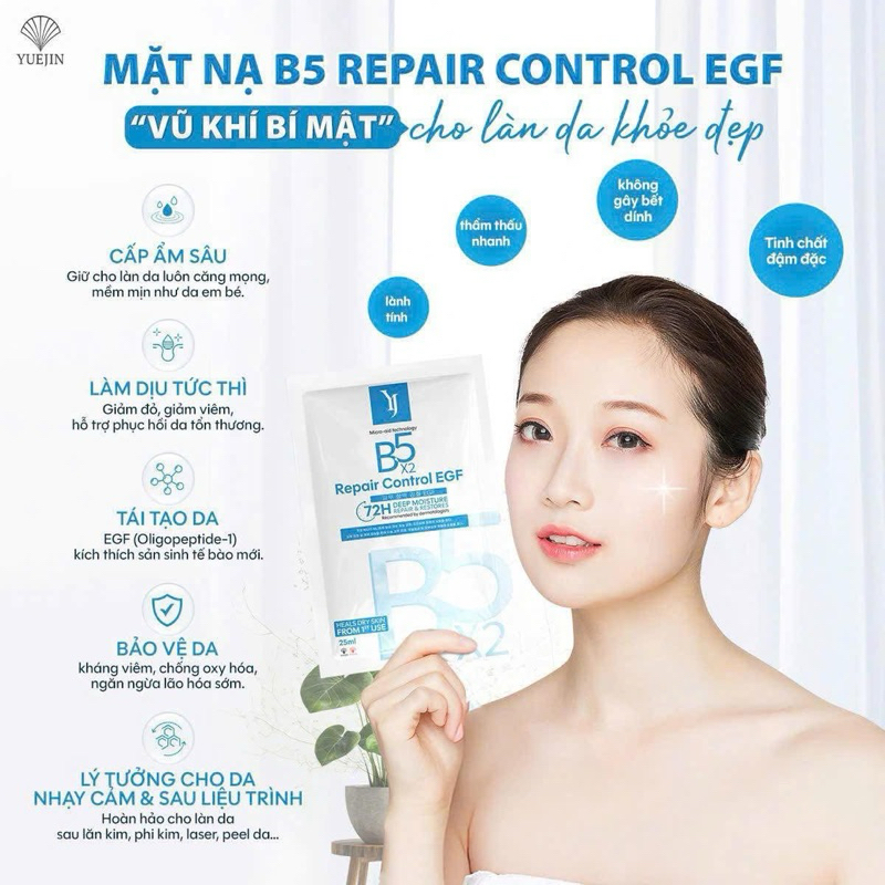 Combo 10 miếng - Mặt nạ Yuejin B repair control EGF hạn 2028 Phục hồi cấp ẩm chống lão hoá IS198
