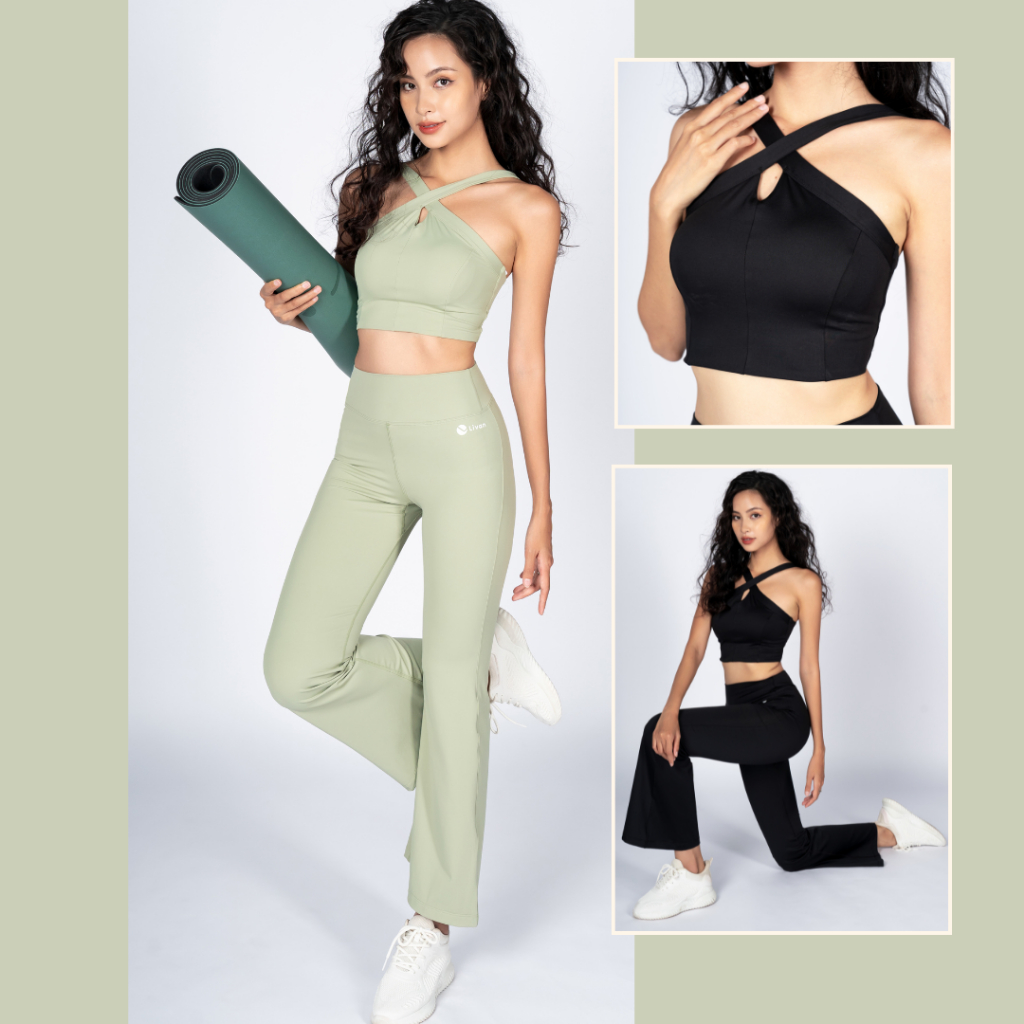 Ảnh Bộ Tập Yoga Nữ, Bộ Tập Gym Nữ LV24N01F503 Nữ Áo Croptop Kèm Đệm Rời & Quần Ống Loe Livan Sport, Set Tập Yoga Quần Dài 1