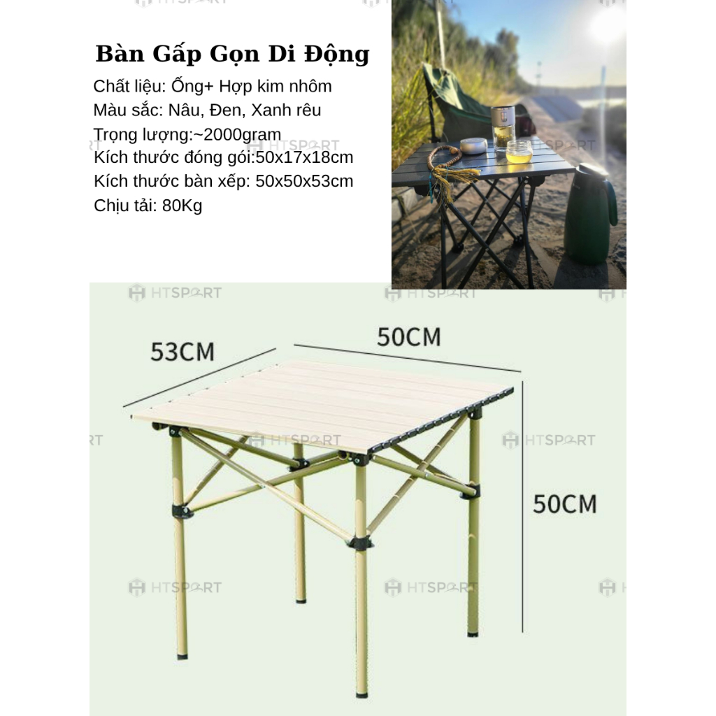 Bàn Gấp Gọn Dã Ngoại Di Động, Bàn Cắm Trại Hợp Kim Nhôm Gọn Nhẹ Picnic Du Lịch Ngoài Trời