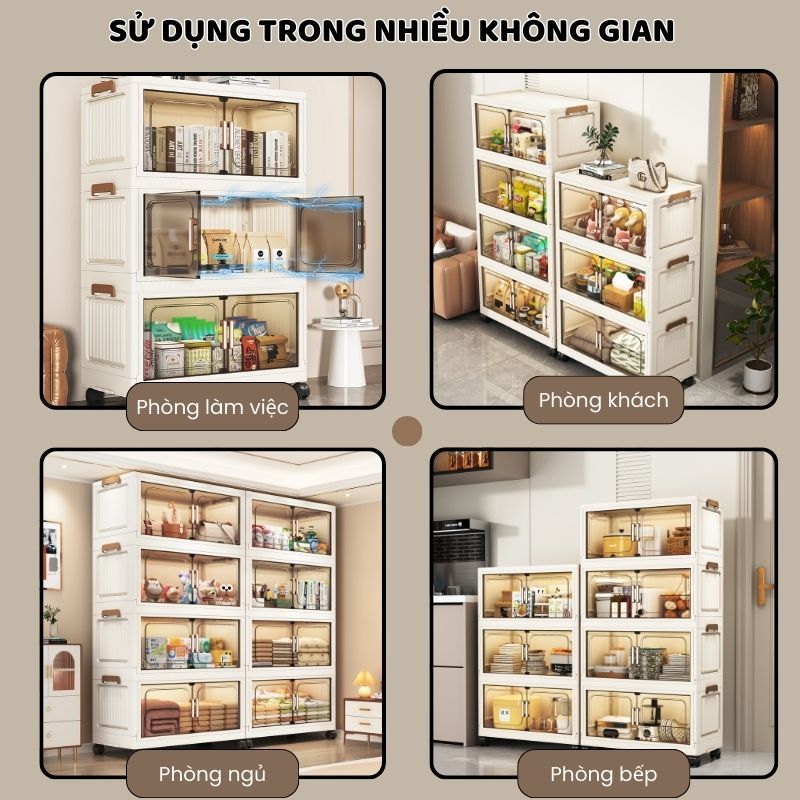Tủ Nhựa Gấp Gọn Thông Minh ENODA HOME, Tủ Đựng Đồ Đa Năng, Đựng Quần Áo Có Bánh Xe 360° Di Chuyển Dễ Dàng TUN051