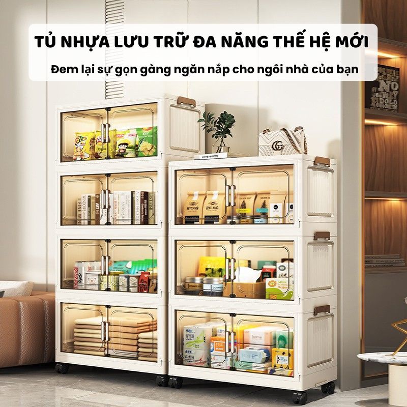 Tủ Nhựa Gấp Gọn Thông Minh ENODA HOME, Tủ Đựng Đồ Đa Năng, Đựng Quần Áo Có Bánh Xe 360° Di Chuyển Dễ Dàng TUN051