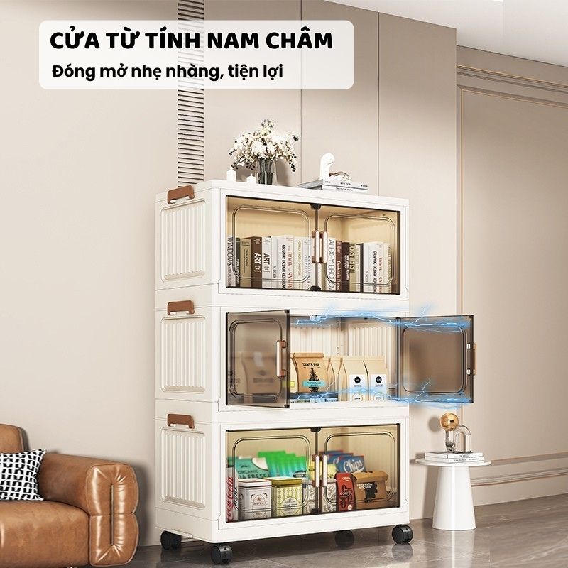 Tủ Đựng Đồ Đa Năng ENODA HOME, Tủ Gấp Gọn Cửa Trong Có Bánh Xe Xoay 360°, Lắp Ráp Thuận Tiện TUN051