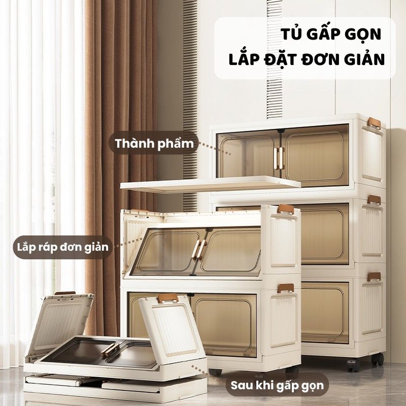 Tủ Đựng Đồ Đa Năng ENODA HOME, Tủ Gấp Gọn Cửa Trong Có Bánh Xe Xoay 360°, Lắp Ráp Thuận Tiện TUN051