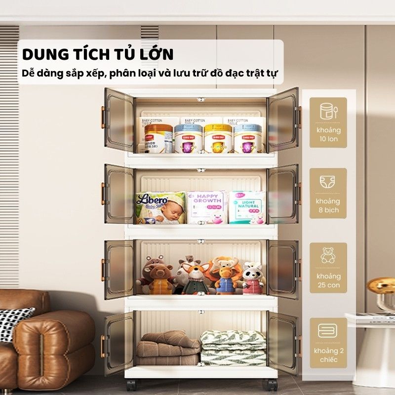 Tủ Nhựa Gấp Gọn Thông Minh ENODA HOME, Tủ Đựng Đồ Đa Năng, Đựng Quần Áo Có Bánh Xe 360° Di Chuyển Dễ Dàng TUN051