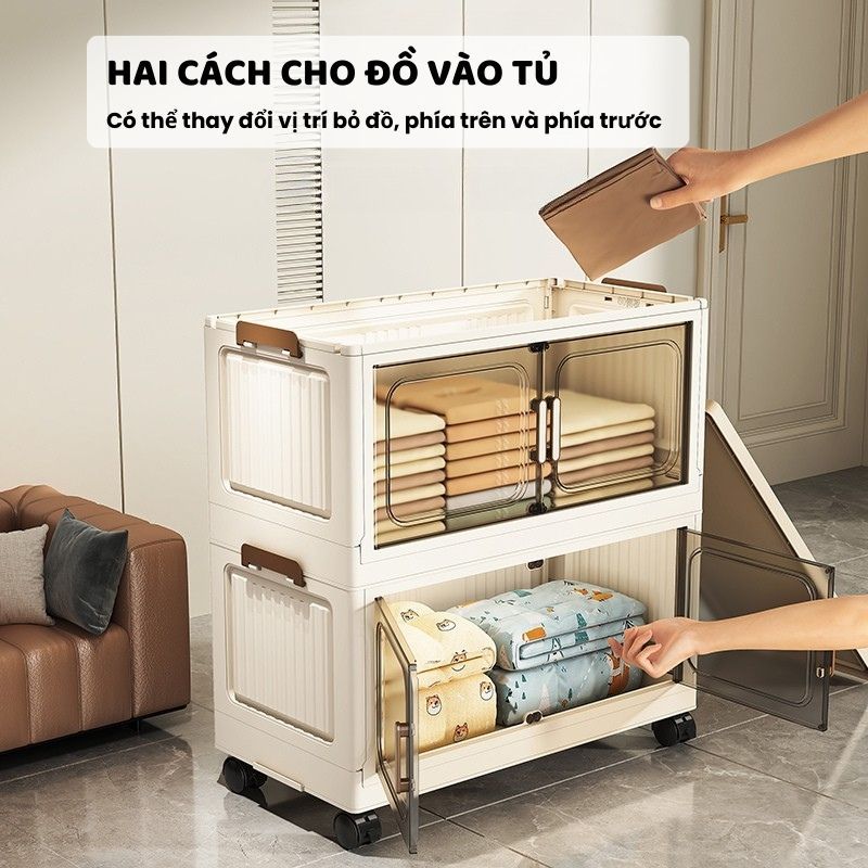 Tủ Nhựa Gấp Gọn Thông Minh ENODA HOME, Tủ Đựng Đồ Đa Năng, Đựng Quần Áo Có Bánh Xe 360° Di Chuyển Dễ Dàng TUN051