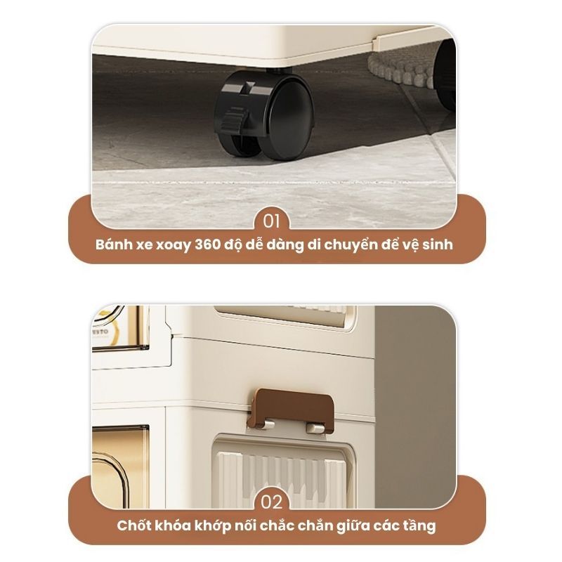 Tủ Nhựa Gấp Gọn Thông Minh ENODA HOME, Tủ Đựng Đồ Đa Năng, Đựng Quần Áo Có Bánh Xe 360° Di Chuyển Dễ Dàng TUN051