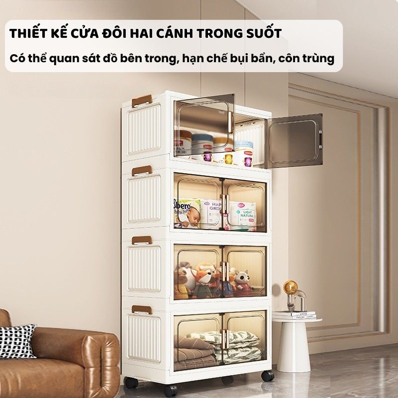 Tủ Đựng Đồ Đa Năng ENODA HOME, Tủ Gấp Gọn Cửa Trong Có Bánh Xe Xoay 360°, Lắp Ráp Thuận Tiện TUN051