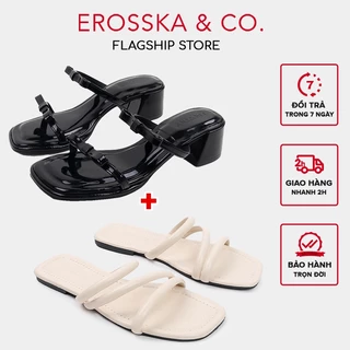 Erosska _Combo 2 đôi guốc nữ cao gót mũi hở và dép đế bệt thời trang - EM129DE90