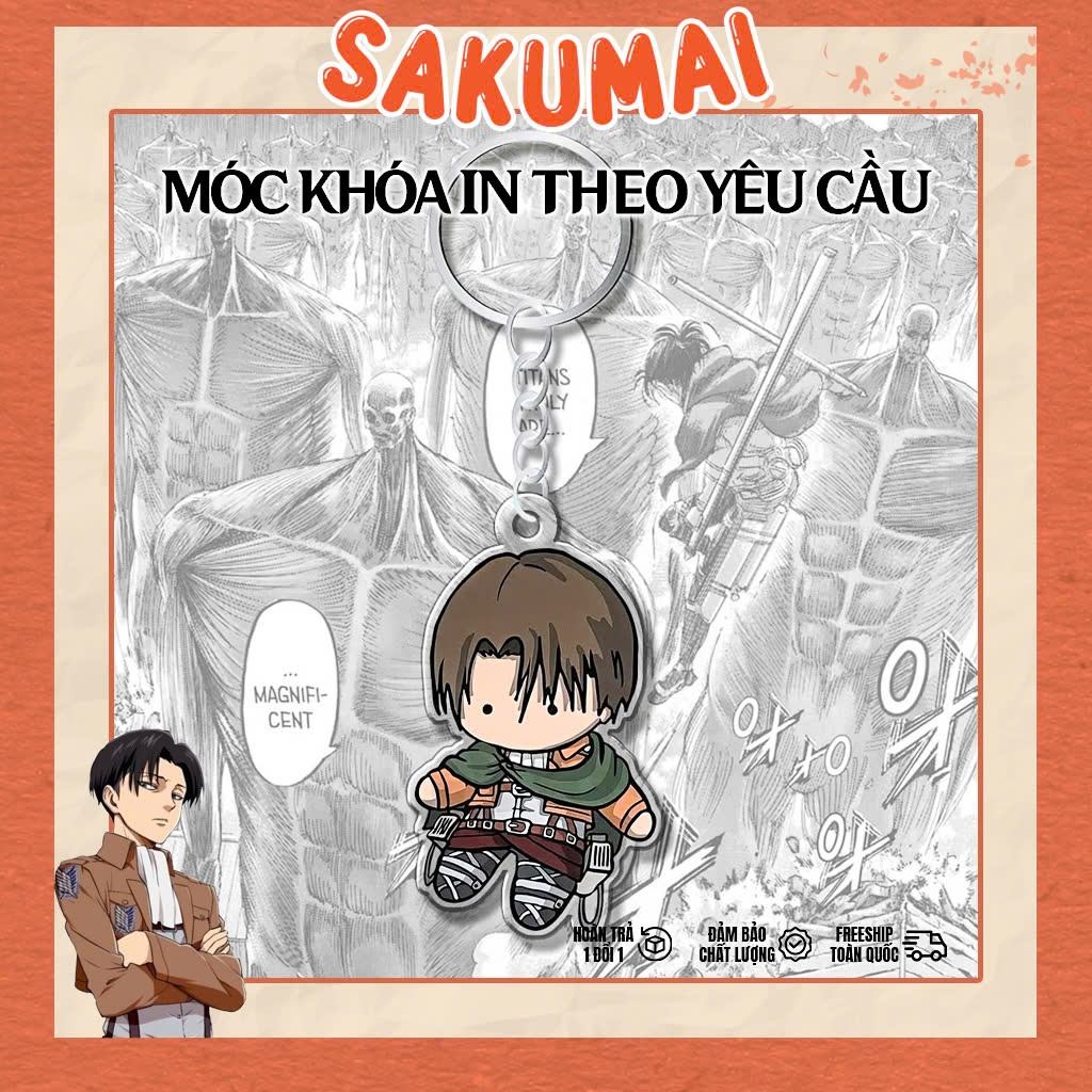 Móc Khoá Anime, Móc Khoá Manga Attack On Titan Levi Eren Mikasa Cực Ngầu Chất Liệu Acrylic In 2 Mặt Trong Suốt - SakuMai