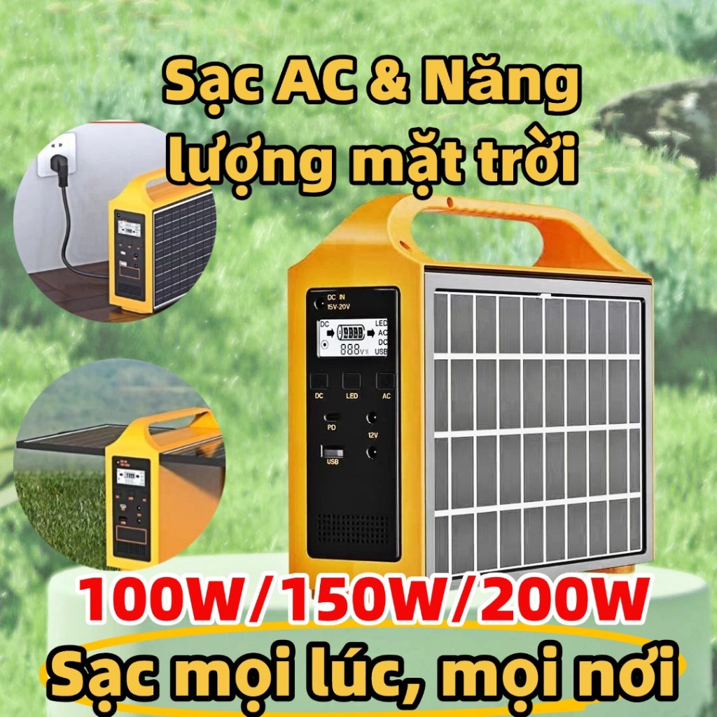 Trạm Sạc Năng Lượng Mặt Trời 200W – Pin Sạc Dự Phòng Du Lịch, Sạc Laptop, Cổng AC & USB, Dã Ngoại