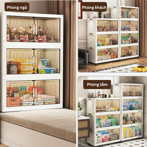 Tủ Nhựa Gấp Gọn ENODA HOME, Tủ Đựng Đồ Đa Năng Kích Thước Lớn, Cửa Trong Suốt, Có Bánh Xe Tiện Lợi TUN058
