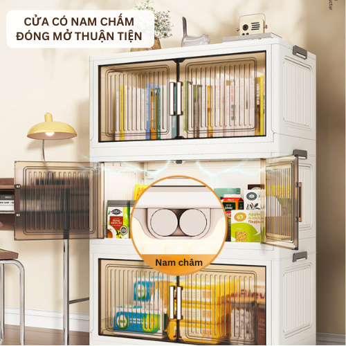 Tủ Nhựa Gấp Gọn ENODA HOME, Tủ Đựng Đồ Đa Năng Kích Thước Lớn, Cửa Trong Suốt, Có Bánh Xe Tiện Lợi TUN058