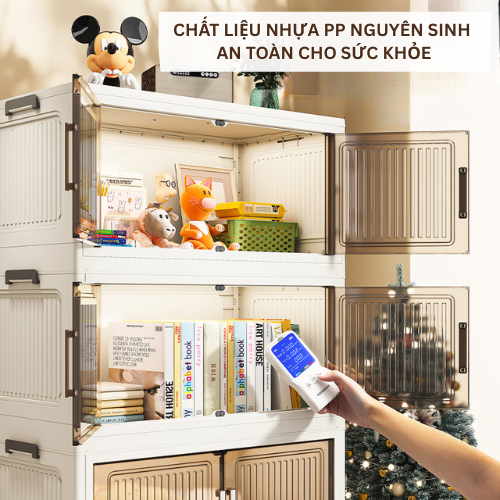 Tủ Nhựa Gấp Gọn ENODA HOME, Tủ Đựng Đồ Đa Năng Kích Thước Lớn, Cửa Trong Suốt, Có Bánh Xe Tiện Lợi TUN058
