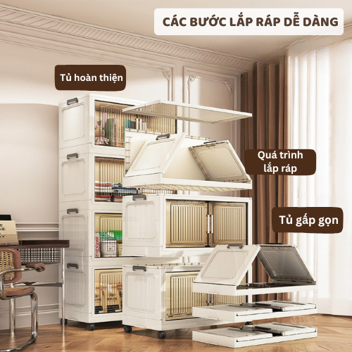 Tủ Nhựa Gấp Gọn ENODA HOME, Tủ Đựng Đồ Đa Năng Kích Thước Lớn, Cửa Trong Suốt, Có Bánh Xe Tiện Lợi TUN058