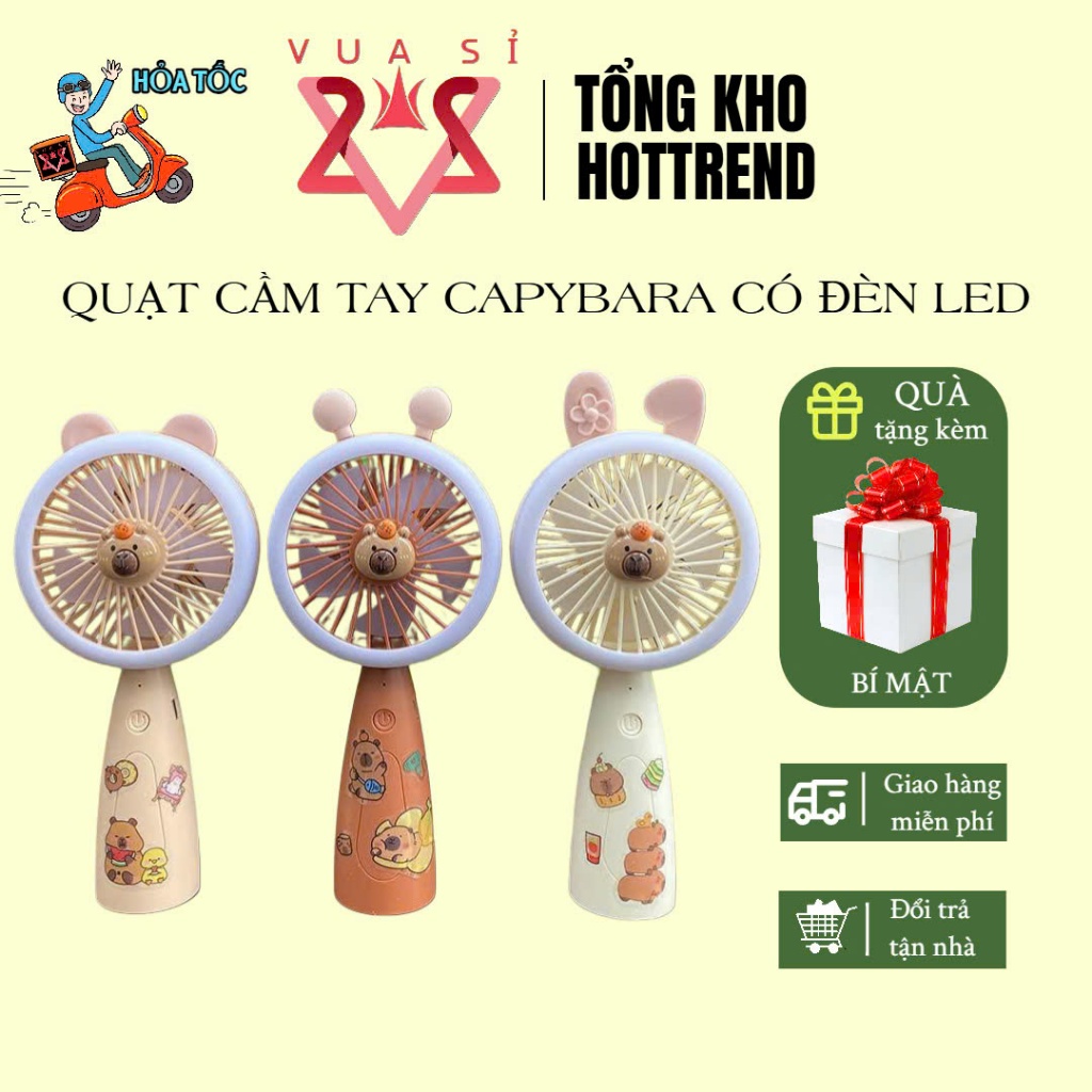 Quạt Cầm Tay - Để Bàn Mini Capybara Có Đèn Kèm Sticker Và Sạc Dễ Thương ...