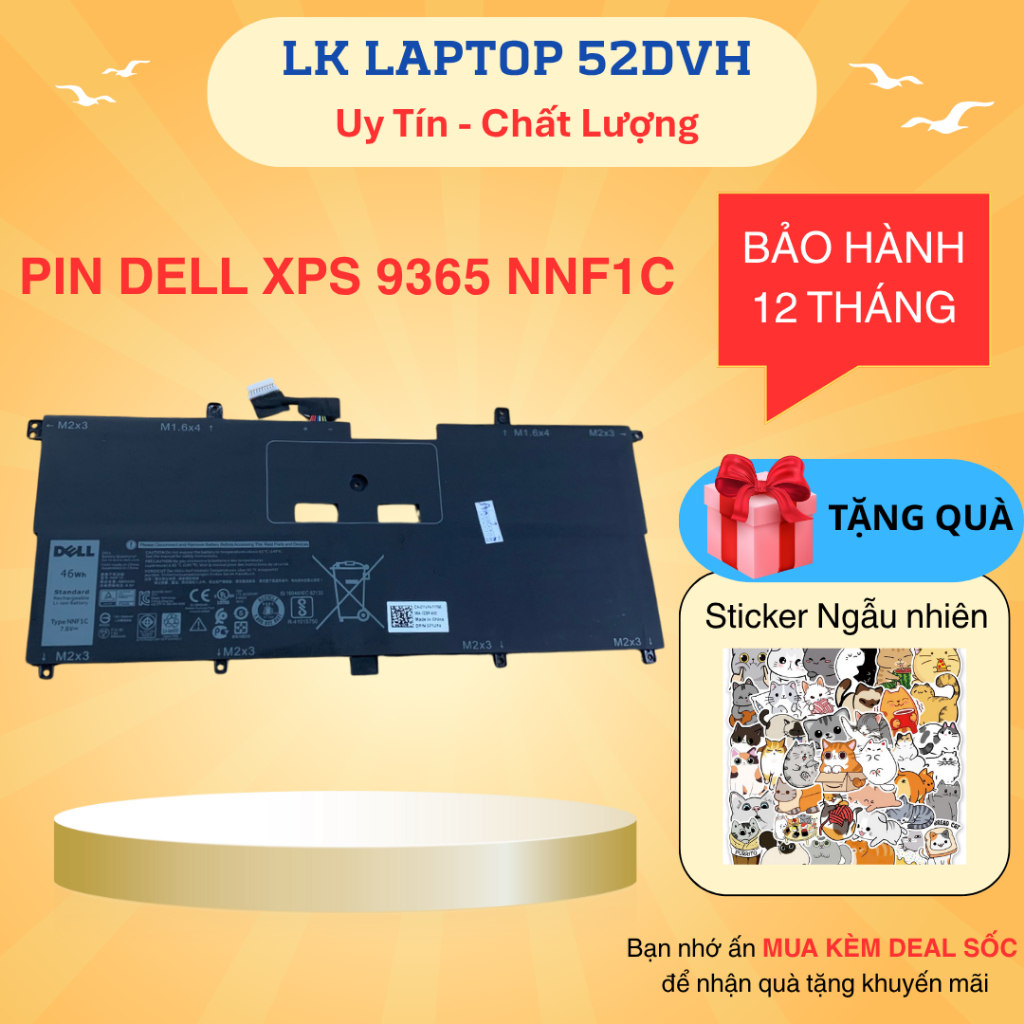 PIN DELL XPS 9365 NNF1C ZIN 4 CELL CHO DELL XPS 13 9365 13-9365, HMPFH NNF1C