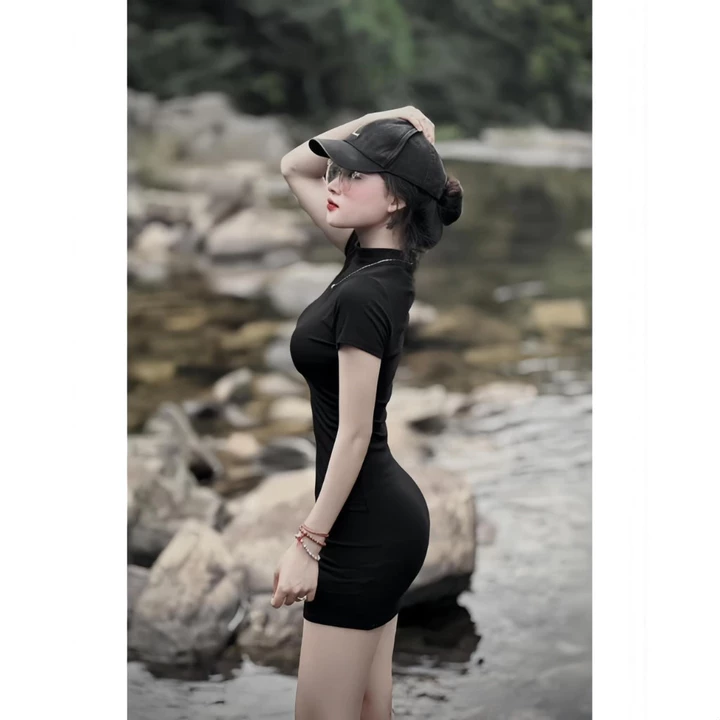 Đầm body nữ dáng ôm cổ 3 phân tay ngắn,váy thun co giãn tăm cổ 3cm dáng ôm body tôn dáng trẻ trung CIMHOUSE- MV661