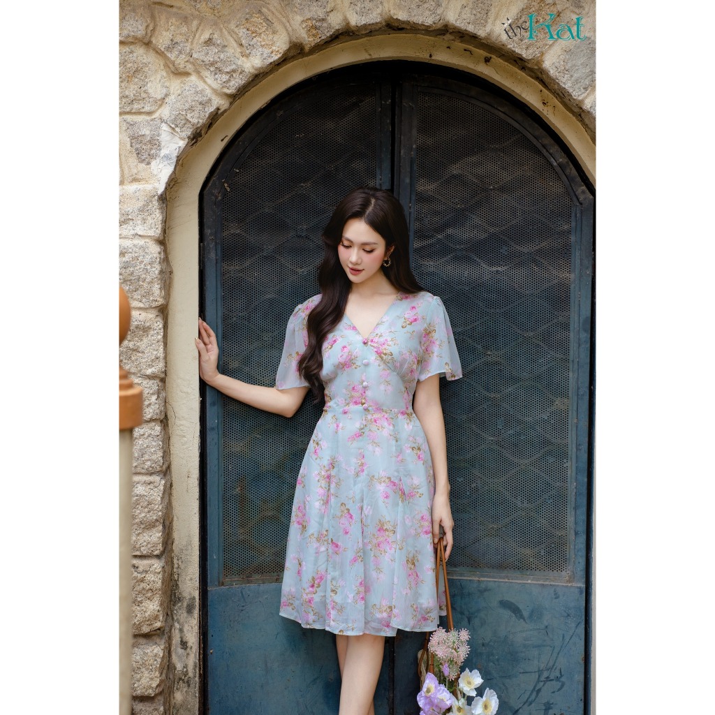 Đầm Hoa Judy The Kat House, vải chiffon Hàn, ôm vừa vặn, tôn dáng, xinh xắn dễ thương